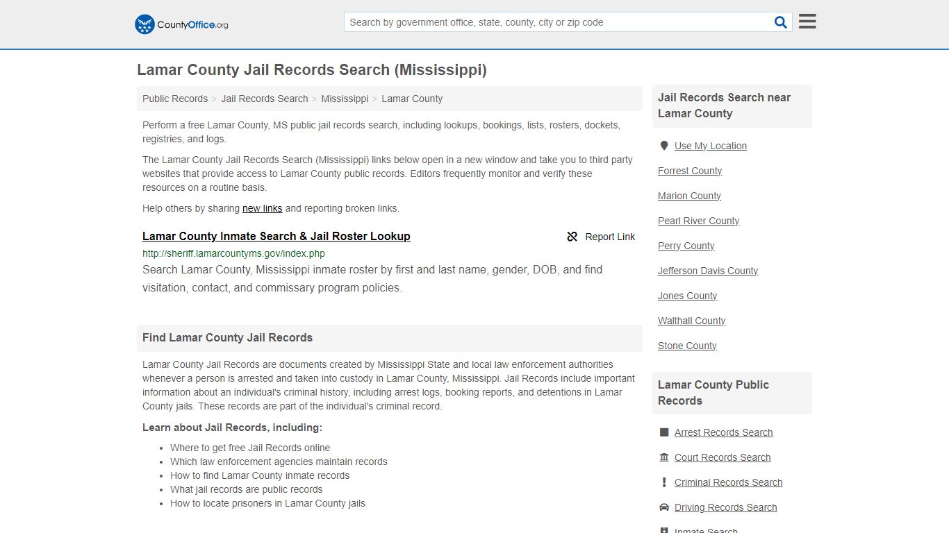 Lamar County Jail Records Search (Mississippi) - County Office