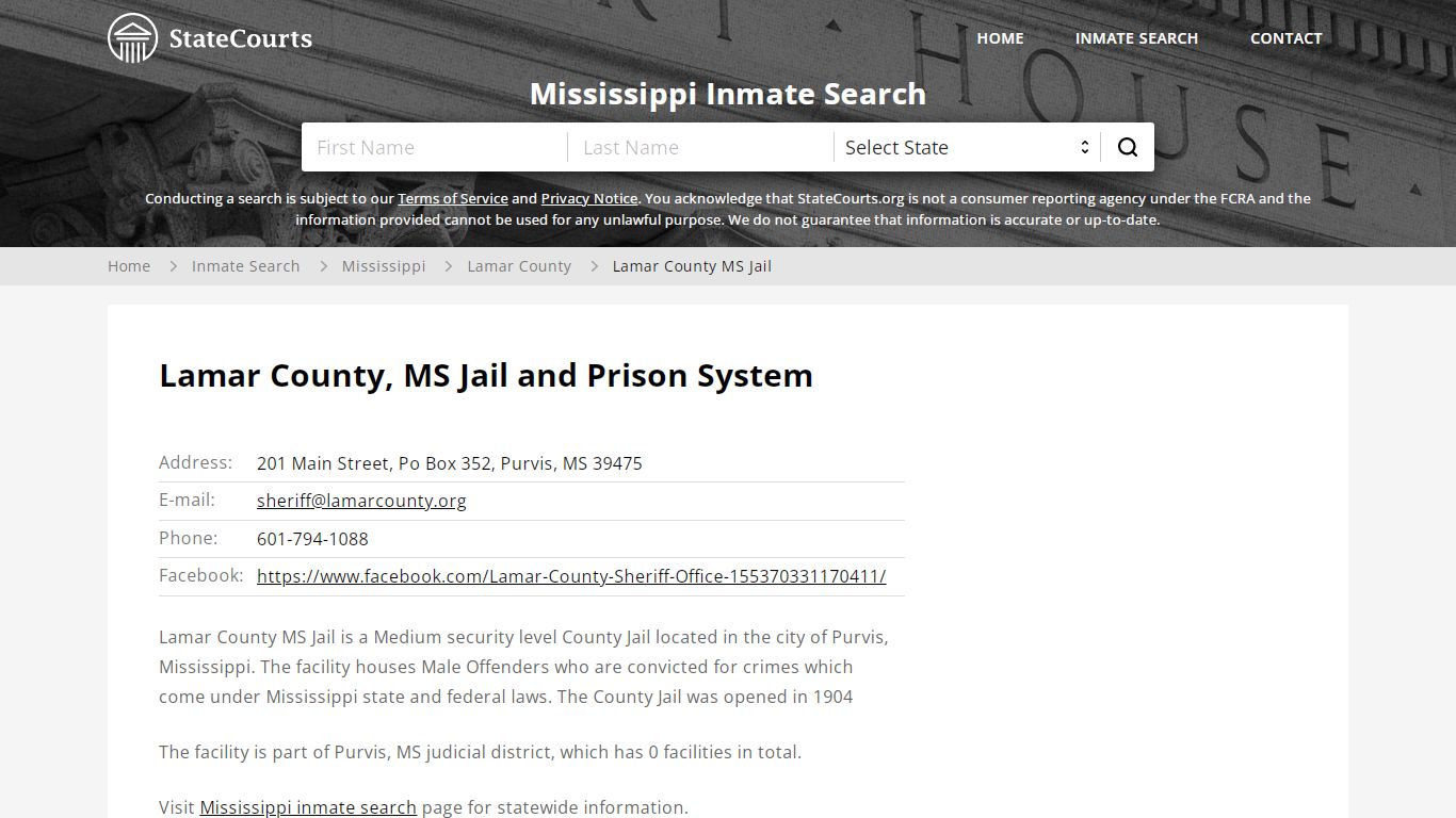 Lamar County MS Jail Inmate Records Search, Mississippi - StateCourts